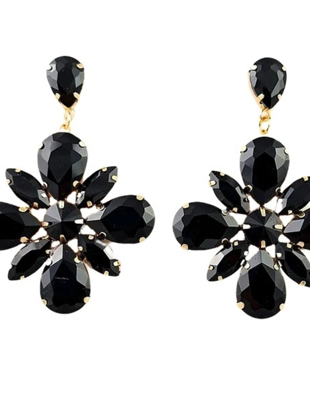 Black Crystal Flower Drop Earrings - Elegant Women's Jewelry